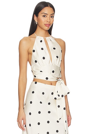 Bardot Pheobe Satin Halter Tie Top in Cream