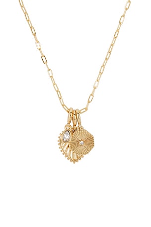 BaubleBar Heart Cluster Charm Necklace in Metallic Gold