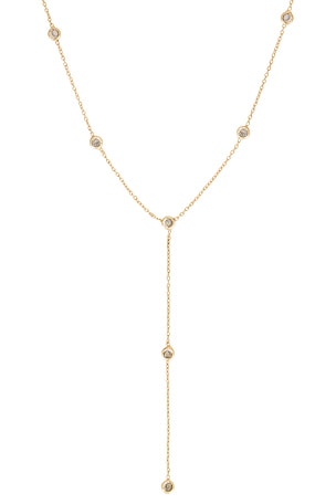 BaubleBar Crystal Lariat Necklace in Metallic Gold