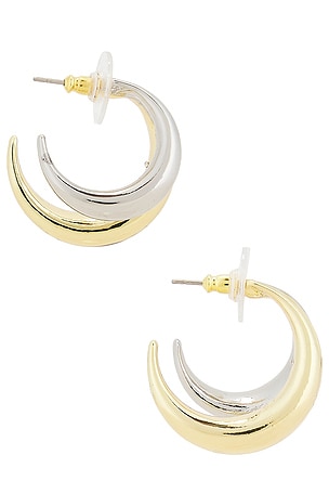 BaubleBar Mixed Metal Double Hoop Earrings in Metallic Gold,Red
