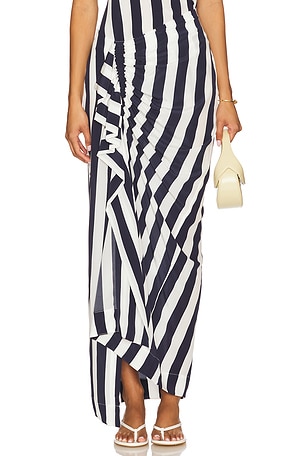 Bondi Born Orta Silk Draped Skirt in Navy