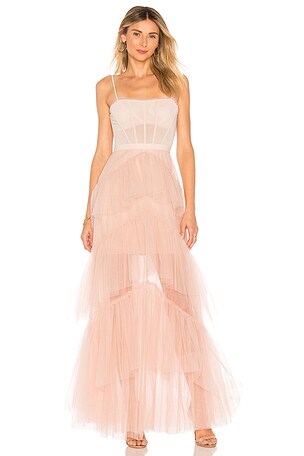 BCBGMAXAZRIA Oly Long Tulle Gown In Bare Pink in Bare Pink | REVOLVE