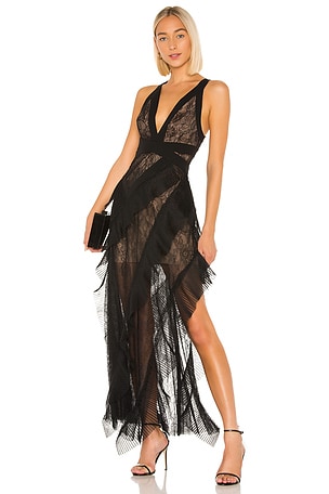 BCBGMAXAZRIA Ruffle Gown in Black REVOLVE