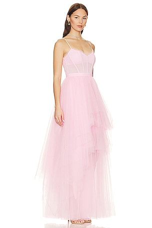 BCBGMAXAZRIA Corset Tiered Gown in Pink