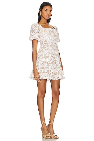 BCBGMAXAZRIA Lace Short Evening Dress in White