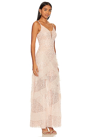 BCBGMAXAZRIA Ruffle Trim Gown in Pink