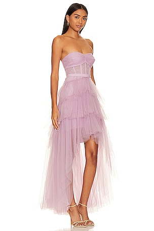 BCBGMAXAZRIA Ruffled High Low Gown in Purple