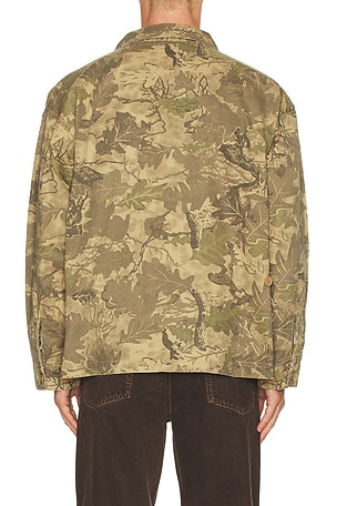 Brain Dead Twill Military Shirt Jacket in Green. Size XL/1X. Also