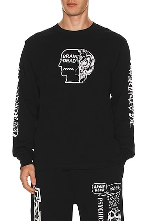 Brain Dead Skull Mech Long Sleeve Tee in Black. Size S. Also