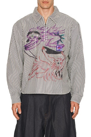 Angel Striped Half Zip Work Shirt Brain Dead