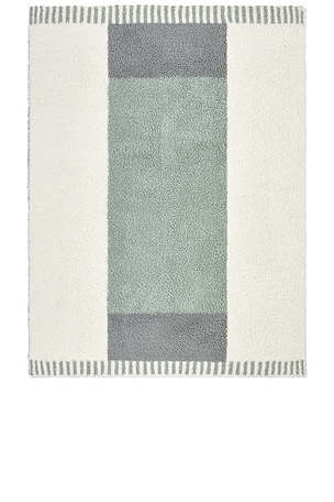 Barefoot Dreams Cozychic Cova Center Stripe Stroller Blanket in Sage,Beige