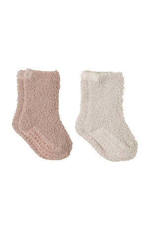 Barefoot Dreams Cozychic Toddler 2 Pack Socks With Grippers in Cream