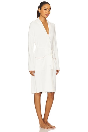 Barefoot Dreams CozyChic Ultra Lite Contrast Scallop Ribbed Robe in Ivory. Size S/M. Also