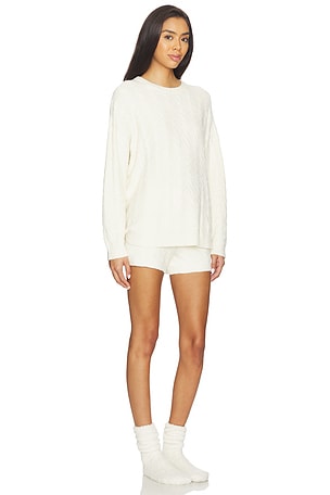 Barefoot Dreams X Revolve Cable Pullover And Short Set in Cream. Size XS. Also