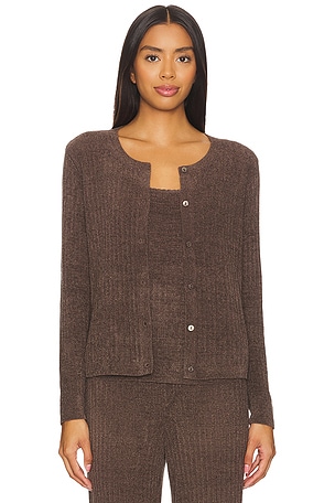 Barefoot Dreams CozyChic Ultra Light Ribbed Button Cardigan in Brown