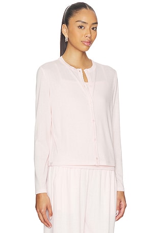 Barefoot Dreams Pointelle Rib Cardigan With Scallop Trim in Pink