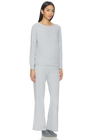 Barefoot Dreams Cozychic Jersey Roll Pullover & Wide Leg Pant Set in Light Grey