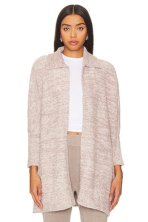 CozyChic Collared Poncho In Almond & Deep Taupe Barefoot Dreams
