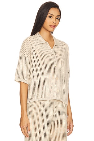 Barefoot Dreams Sunbleached Buttoned Short Sleeve in Beige
