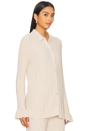 Barefoot Dreams CozyChic Ultra Lite Ribbed Ruffle Cuff Shirt in Cream