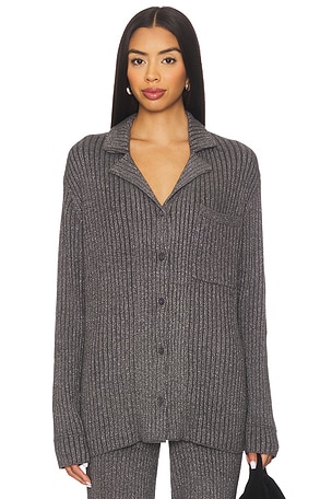 CozyChic Ultra Lite Lurex Rib Button Front Shirt Barefoot Dreams