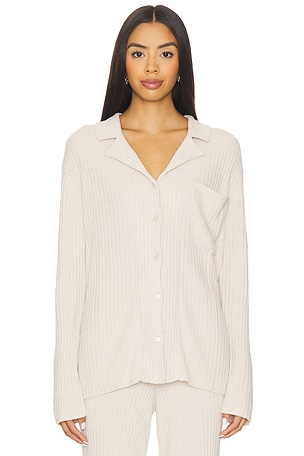 CozyChic Ultra Lite Lurex Rib Button Front Shirt Barefoot Dreams