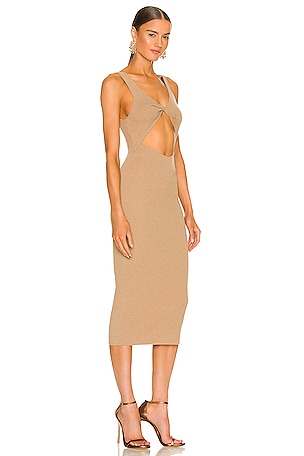 Bec + Bridge Oasis Knit Twist Midi Dress in Taupe