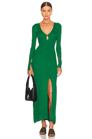 bec and bridge freya knit dress + V Maxi in Bottle Green Bridger knit