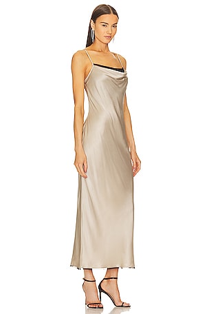 Bec + Bridge Helena Silk Strappy Midi Dress in Metallic Neutral