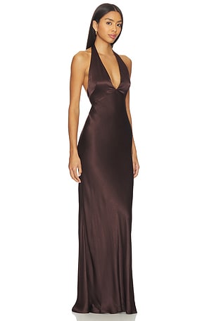 Bec + Bridge x REVOLVE Frida Halter Dress in Chocolate. Size Aus 14/US 10. Also