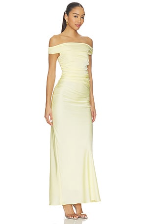 Bec + Bridge Eternity Off Shoulder Maxi Dress in Lemon