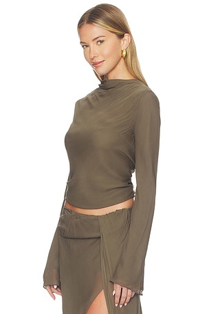 Bec + Bridge Briya Long Sleeve Top in Brown. Size Aus 4/US 0. Also