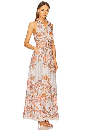 HEMANT AND NANDITA Long Shirt Dress With Buckle Belt in White,Pink