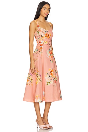 HEMANT AND NANDITA Midi Dress With Buckle Belt in Rose