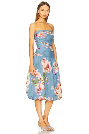 HEMANT AND NANDITA Ruched Midi Dress in Blue