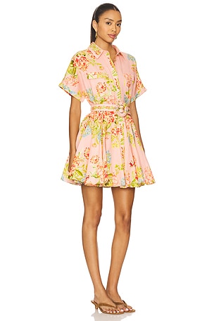 HEMANT AND NANDITA Short Dress With Buckle Belt in Coral