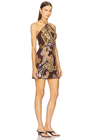 HEMANT AND NANDITA Halter Neck Mini Dress in Brown