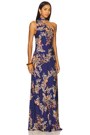 HEMANT AND NANDITA Bias Maxi Dress With Sash in Navy