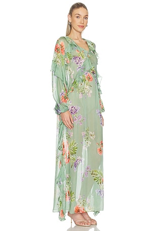 HEMANT AND NANDITA Long Ruffle Kaftan in Green