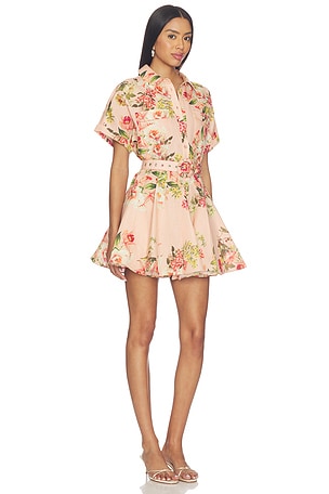 HEMANT AND NANDITA Short Dress With Buckle Belt in Peach