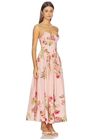 HEMANT AND NANDITA Corseted Midi Dress in Peach