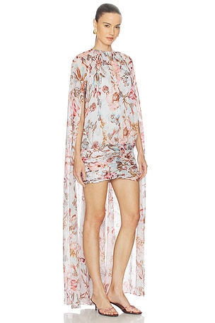 HEMANT AND NANDITA Ruched Cape Mini Dress in Baby Blue