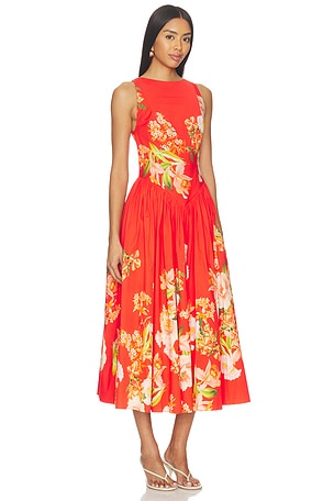 HEMANT AND NANDITA Boat Neck Midi Dress in Orange