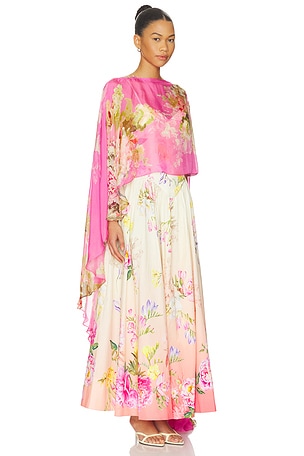 HEMANT AND NANDITA Ruched Cape Dress in Pink. Size XXS. Also