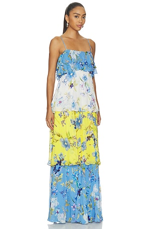 HEMANT AND NANDITA Tiered Maxi Dress in Blue