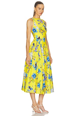 HEMANT AND NANDITA Boat Neck Midi Dress in Yellow