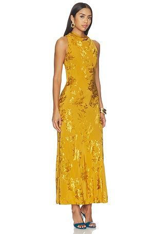 HEMANT AND NANDITA Cowl Midi Dress in Yellow