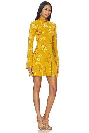 HEMANT AND NANDITA Biased Mini Dress With Mock Neck in Metallic Gold