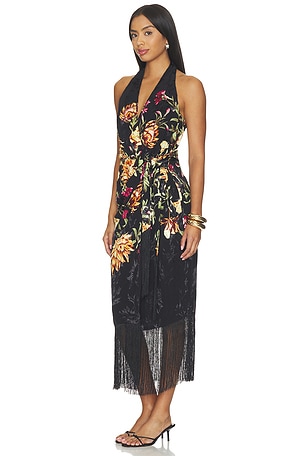 HEMANT AND NANDITA Front Draped Midi Dress in Black