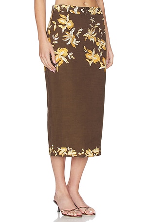 HEMANT AND NANDITA Fitted Midi Skirt in Brown